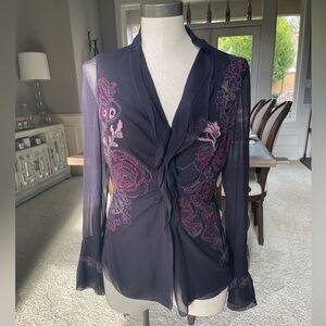 Albert Nipon floral plum blouse